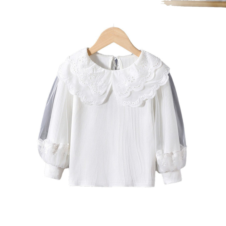 Mädchen modische Bluse mit elegantem Spitzenkragen und Tüllärmeln Echo Archiv