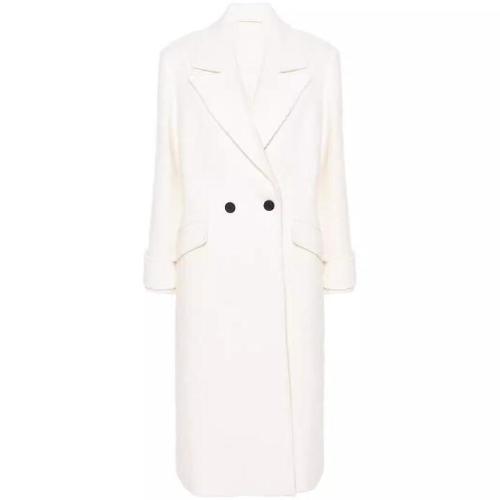 Damen Gerade geschnittener Midi-Wollmantel mit Oversize-Revers und verdeckter Knopfleiste Echoarchiv