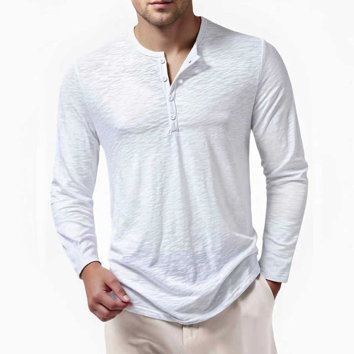 Herren nan Slim-Fit Henley Langarmshirt mit kurzem Knopfverschluss und abgerundetem Saum Echo Archiv