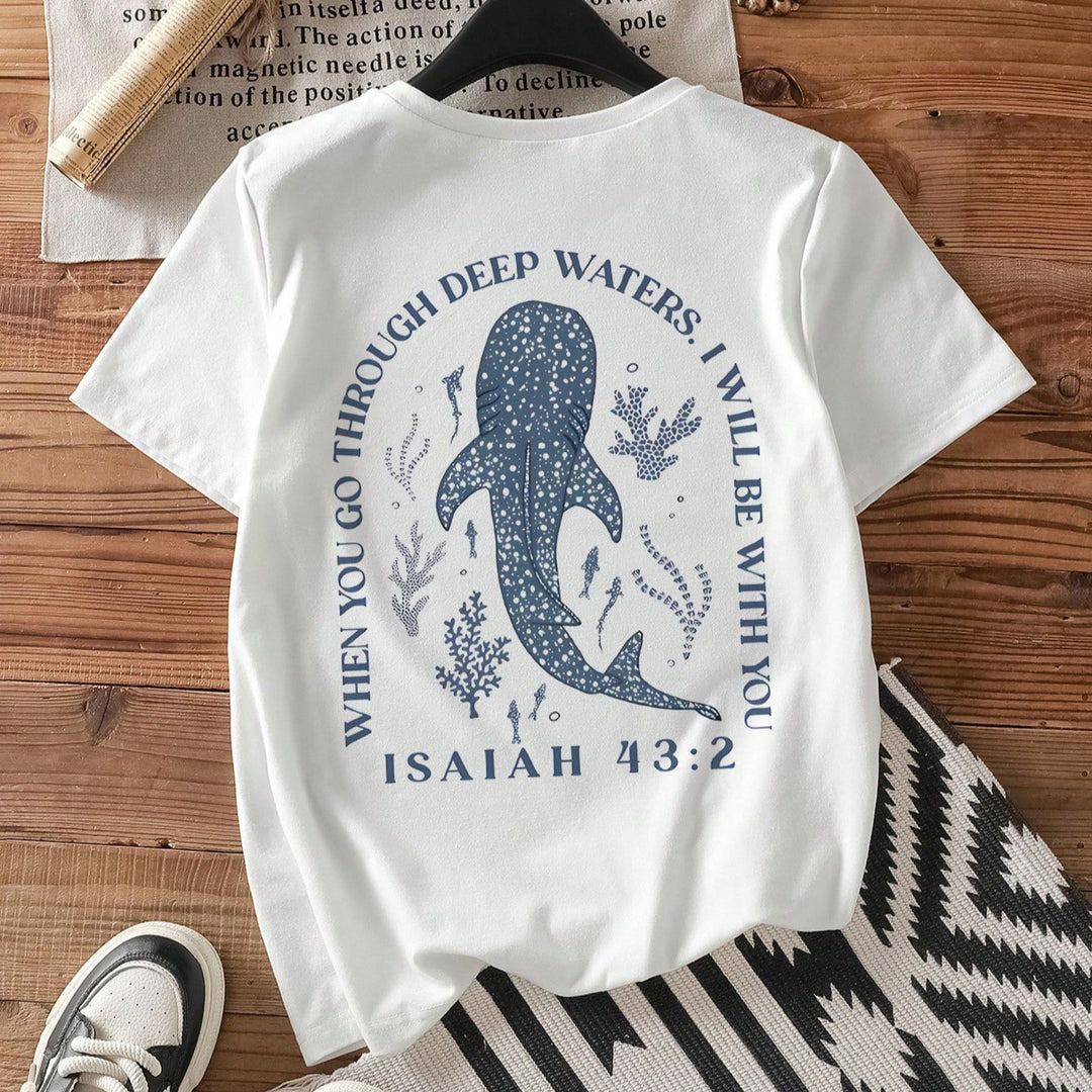 Damen T-Shirt mit kreativem Wahlspruch und kunstvollem Hai-Motiv Echo Archiv