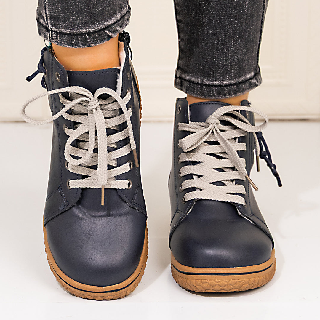Damen gefütterte Schnür-Stiefelette mit seitlichem Reißverschluss und profilierter Gummisohle Echo Archiv