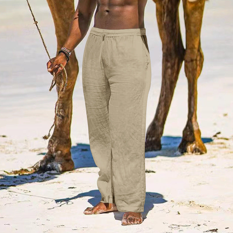 Herren lässige Sommerhose aus leichtem, atmungsaktivem Leinenmix mit elastischem Bund Echoarchiv