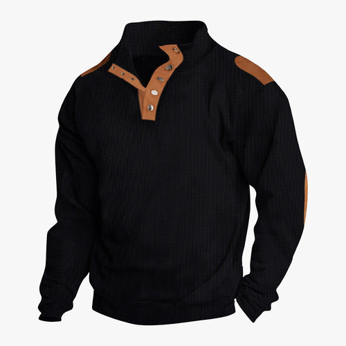 Herren modischer Pullover mit Druckknopfverschluss und strapazierfähigen Kunstlederelementen Echoarchiv
