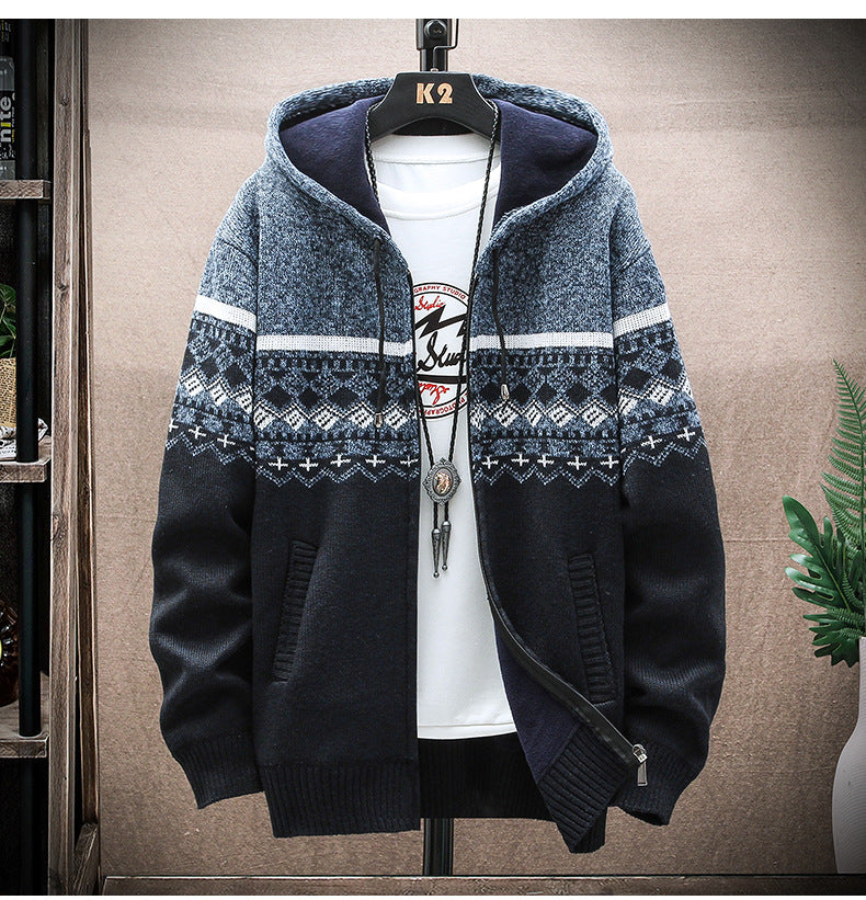 Herren Kapuzen-Strickzipjacke mit Norweger-Jacquard und weichem Futter Echo Archiv