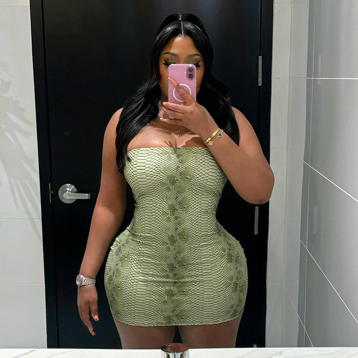 Damen figurbetontes Minikleid mit schlangenhautförmigem Design Echo Archiv