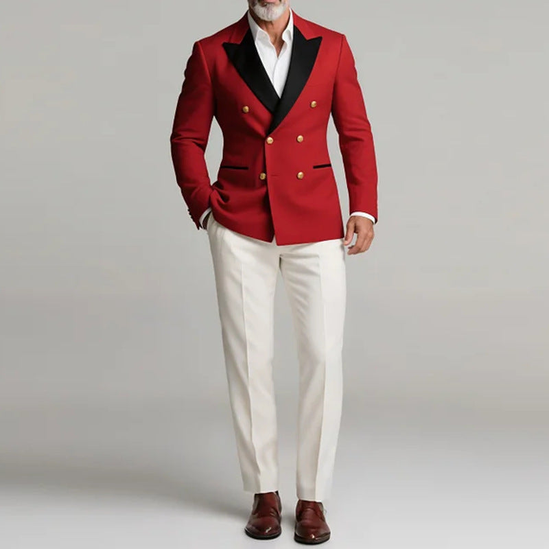 Herren eleganter Zweireiher Blazer mit luxuriösen Knopfdetails und schicken Aufschlägen Echoarchiv