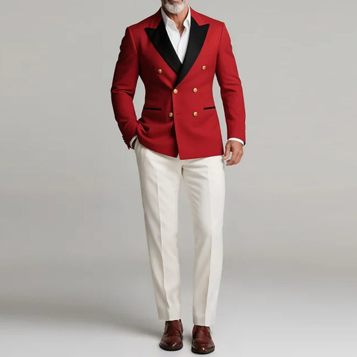 Herren eleganter Zweireiher Blazer mit luxuriösen Knopfdetails und schicken Aufschlägen Echoarchiv