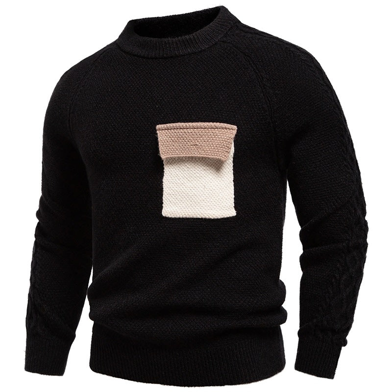 Herren Pullover aus Strukturstrick mit Rundhals, aufgesetzter Brusttasche und Zopfmuster-Ärmeln Echo Archiv