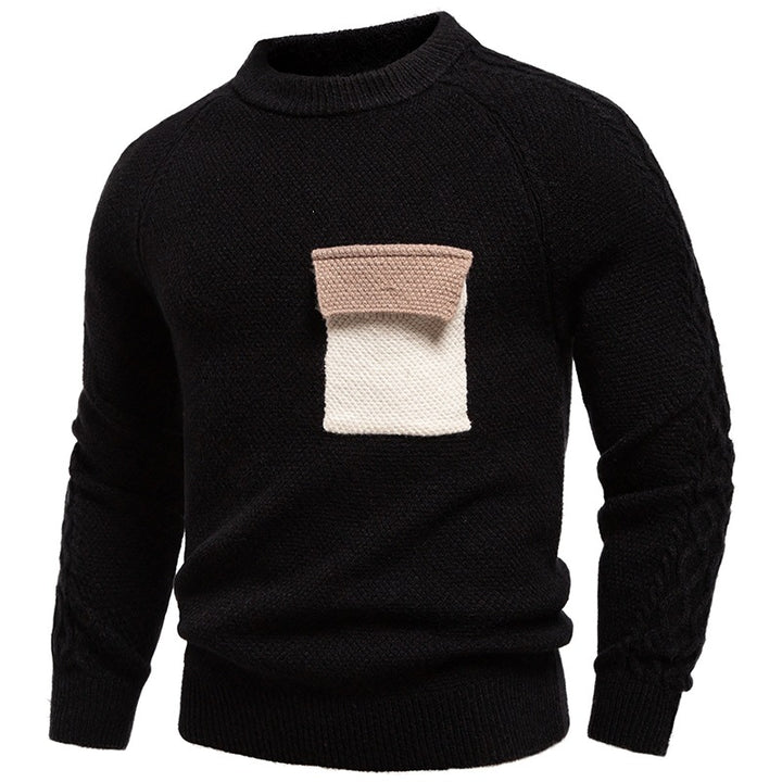 Herren Pullover aus Strukturstrick mit Rundhals, aufgesetzter Brusttasche und Zopfmuster-Ärmeln Echo Archiv