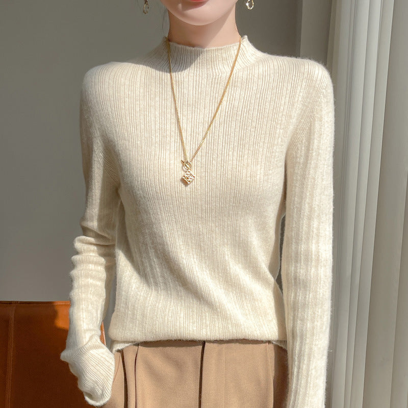 Damen Schmal geschnittener Feinstrick-Pullover mit kurzem Stehkragen und feiner Rippenstruktur Echoarchiv