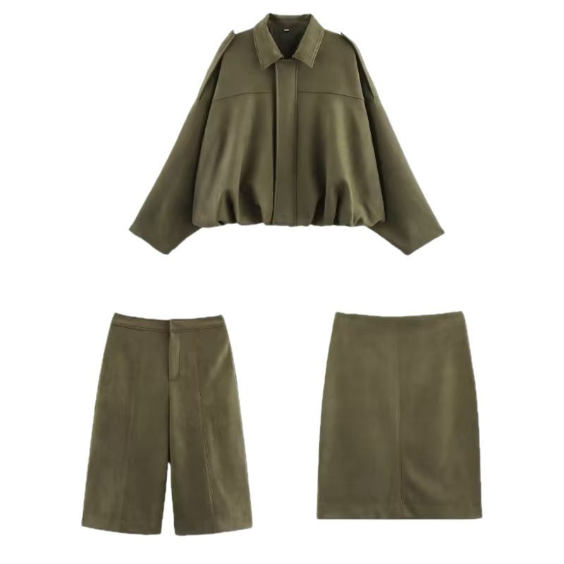 Damen Oversize-Suede-Blouson mit verkürztem Saum und Schulterklappen Echo Archiv