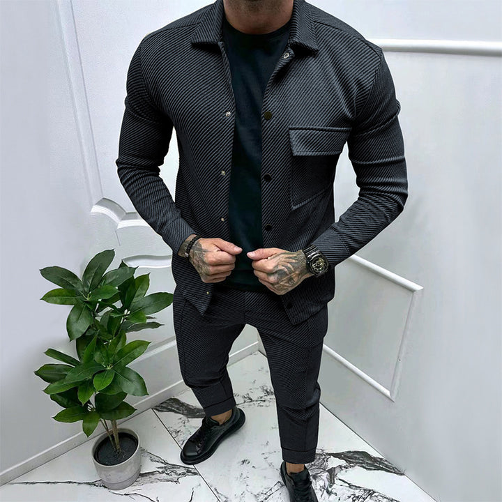 Herren elegantes, strukturiertes Jacken- und Hosen-Set Echoarchiv