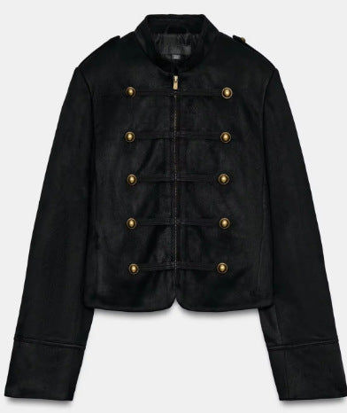 Damen Kurz geschnittene Wollmix-Jacke mit Stehkragen, Reißverschluss und Ballonärmeln Echo Archiv