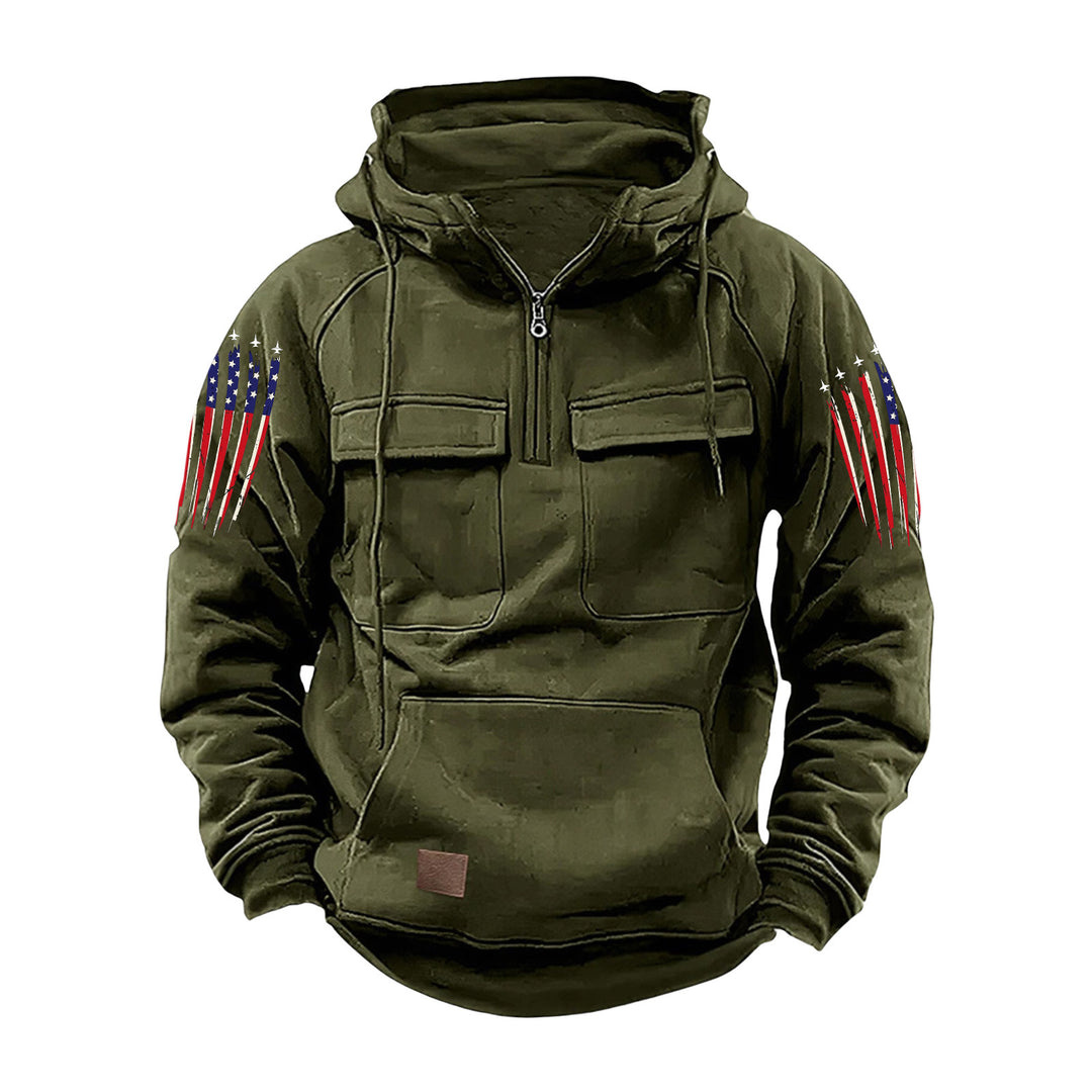 Herren nan Kapuzenpullover mit Halbzip, Cargo-Brusttaschen und Kängurutasche Echo Archiv