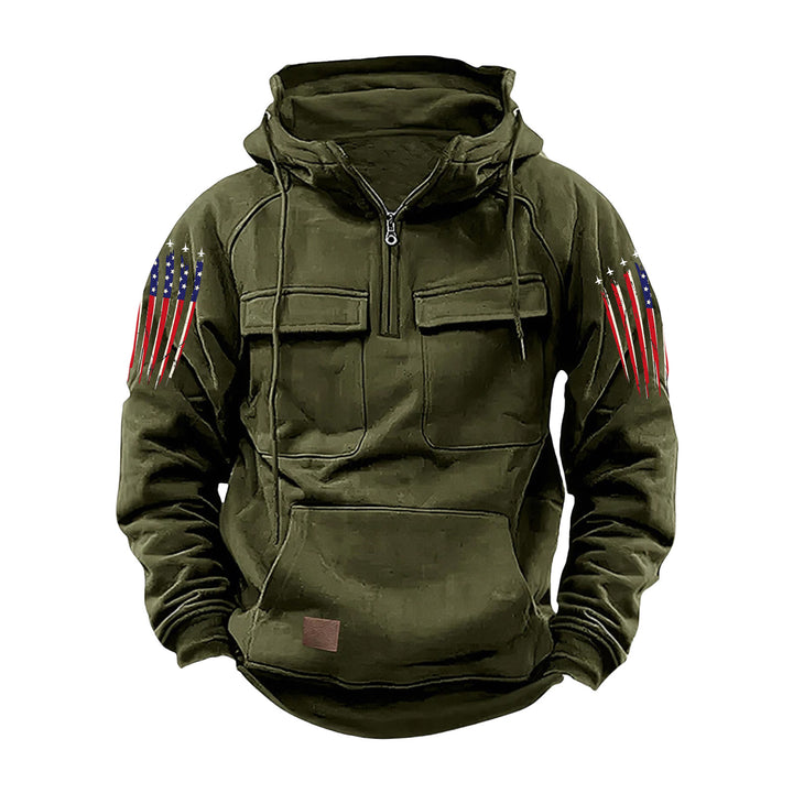 Herren nan Kapuzenpullover mit Halbzip, Cargo-Brusttaschen und Kängurutasche Echo Archiv