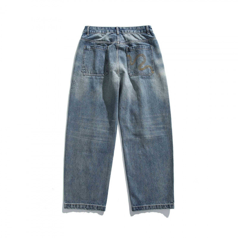 Unisex Weite Vintage-Denim-Jeans mit Destroy-Details und Paint-Splatter Echo Archiv