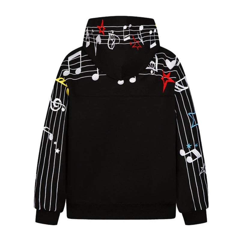Damen Kapuzen-Sweatshirt mit musikalischem Noten- und Sternprint, relaxed Fit Echoarchiv