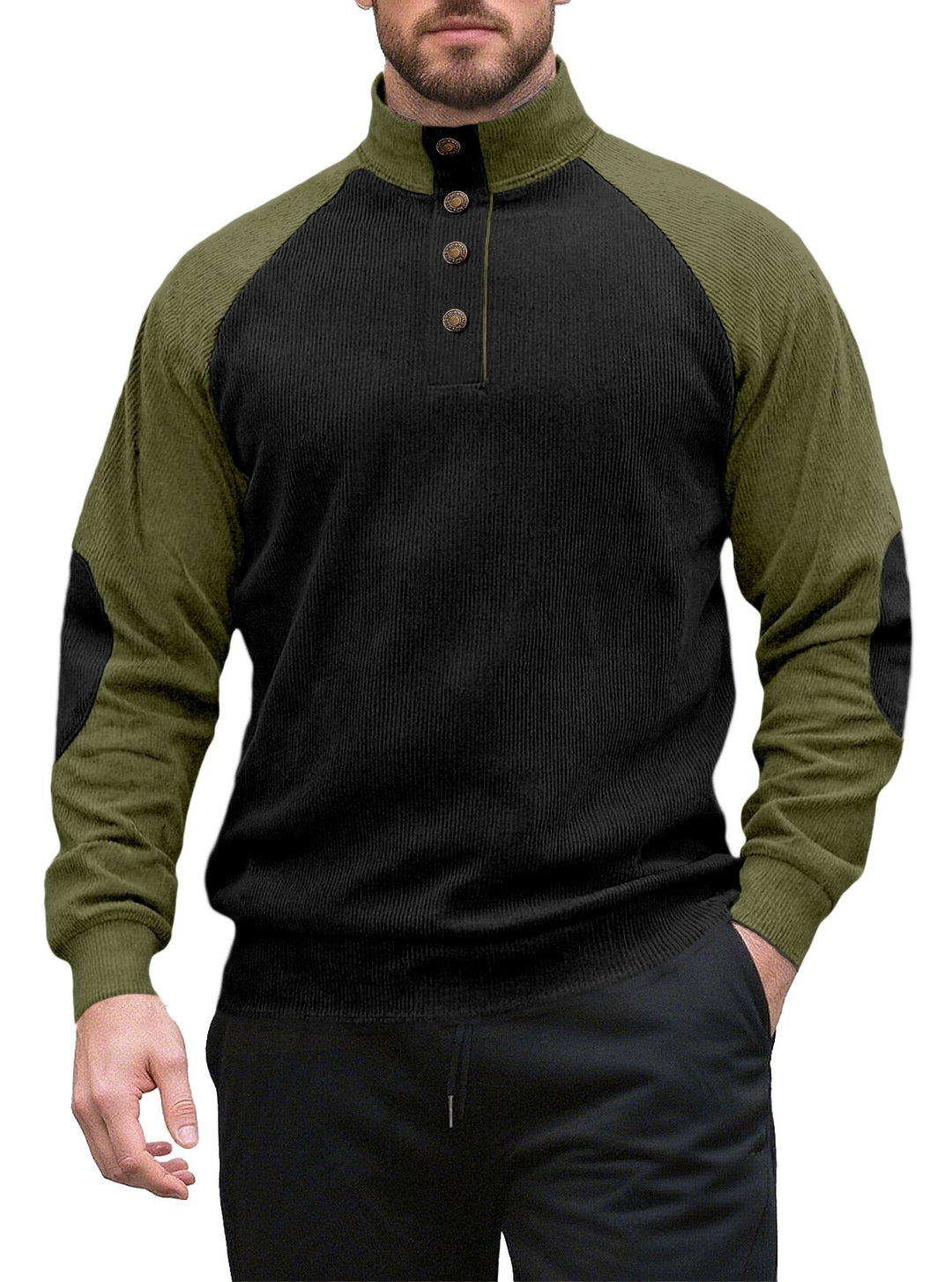 Herren Strickpullover mit modernem Stehkragen und Knopfleiste Echoarchiv