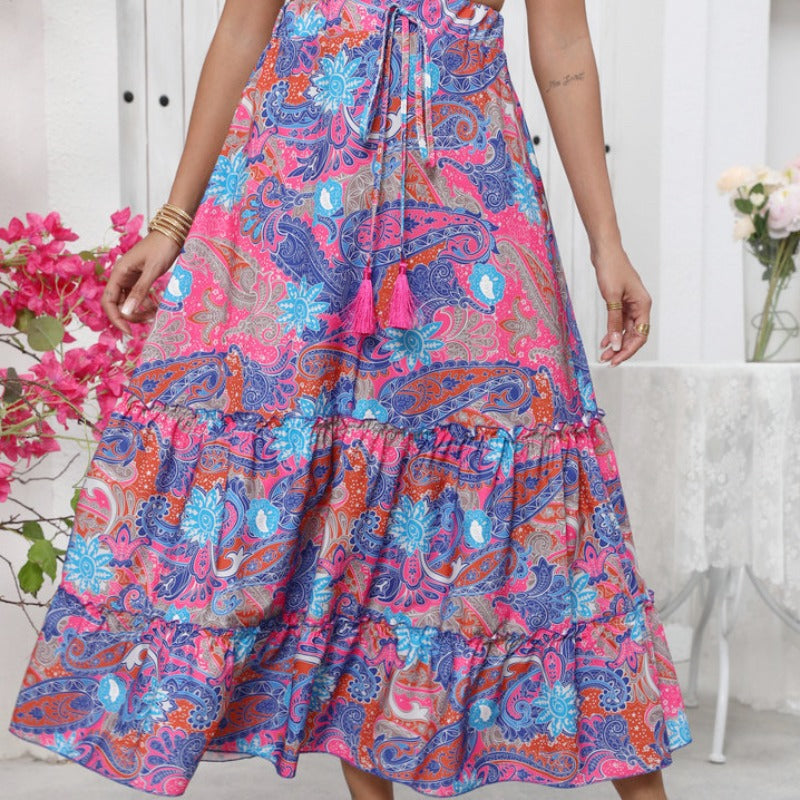 Damen Midi-Rock im verspielten Boho-Stil mit buntem Paisleymuster und voluminösem Saum Echo Archiv