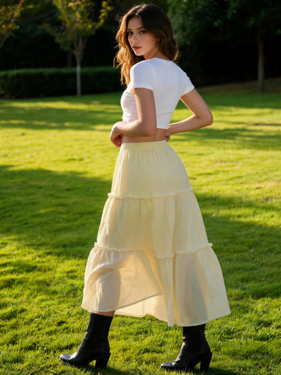 Damen Luftiger Stufenrock mit elastischem Bund und transparenter Chiffon‑Optik – Rosévia