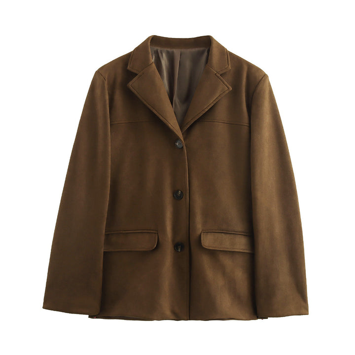 Damen elegante Velours-Optik Blazerjacke mit Reverskragen und Pattentaschen Echo Archiv