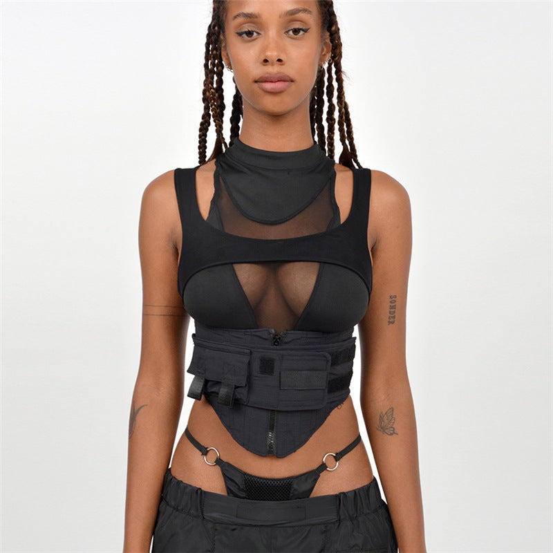 Damen Sportliches Kompressionsoberteil mit transparentem Netzdesign Echo Archiv