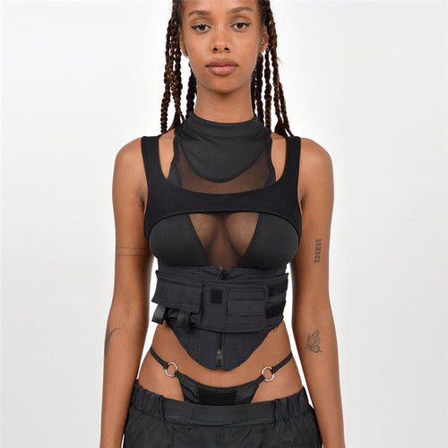 Damen Sportliches Kompressionsoberteil mit transparentem Netzdesign Echo Archiv