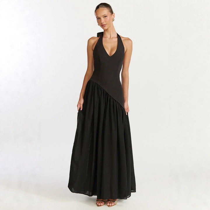Damen Maxikleid mit tiefem V-Ausschnitt und asymmetrischem Rock Echo Archiv