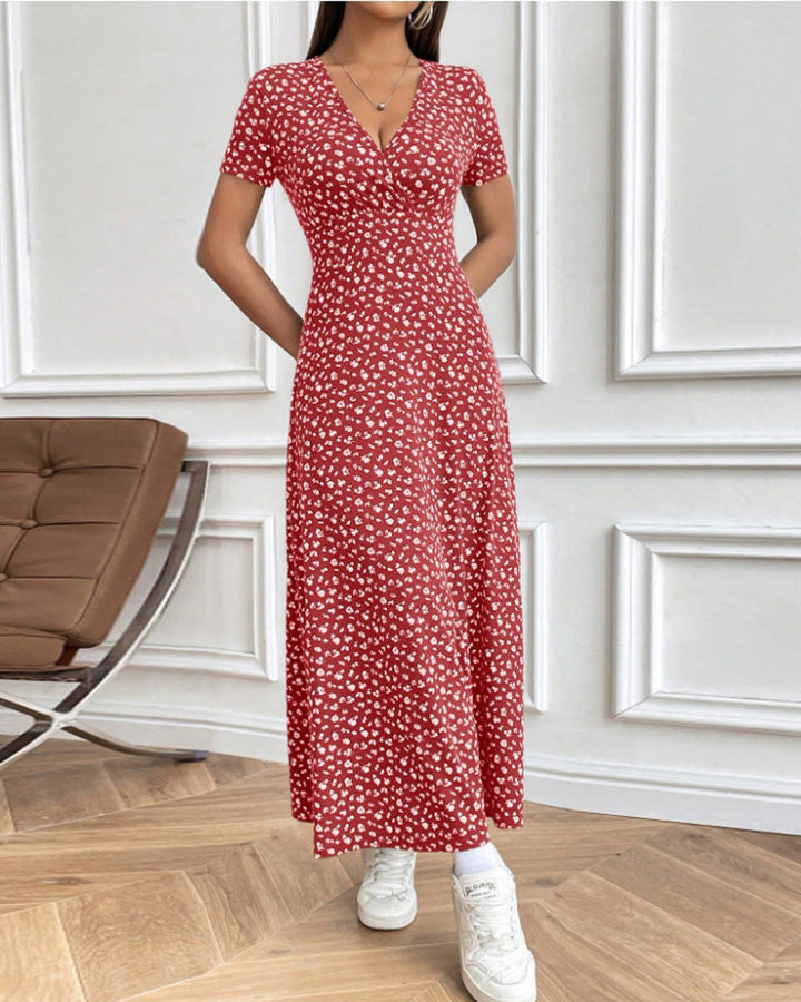 Damen nan tailliertes Jersey-Midikleid mit Crossover-Oberteil, kurzen Ärmeln und ausgestelltem Rock Echo Archiv