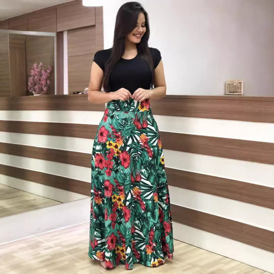 Damen Elegantes Maxikleid mit grafischem Druck und flexiblem Bund Echo Archiv