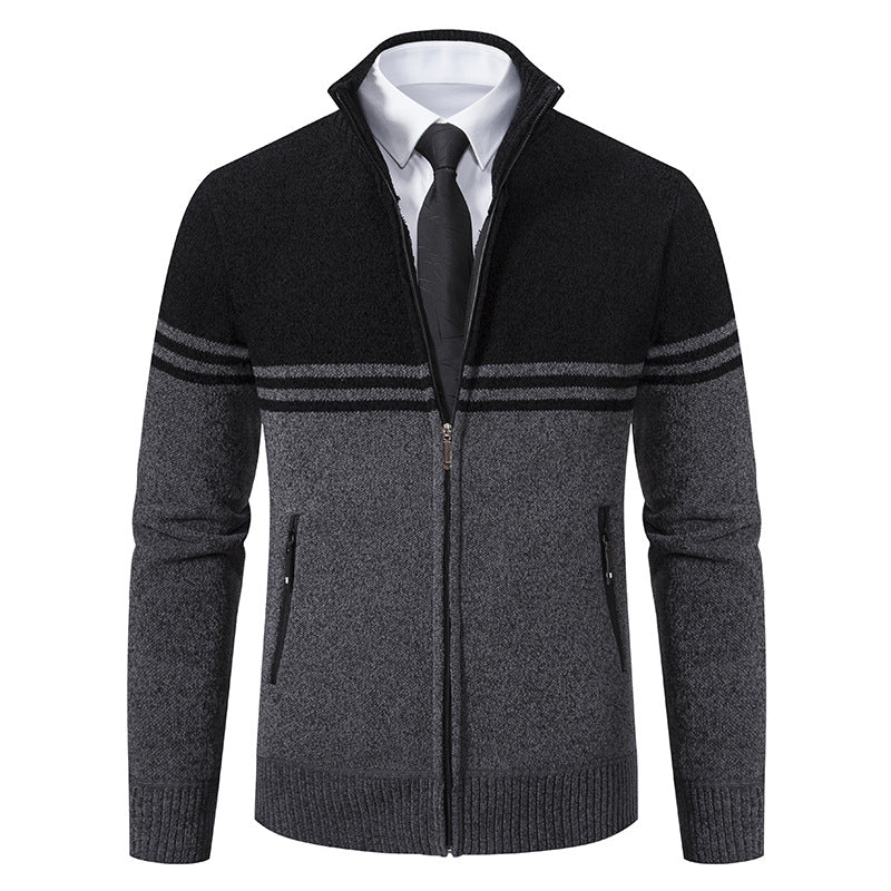 Herren sportliche und modische Strickjacke mit Reißverschluss und kontrastierenden Streifen Echoarchiv