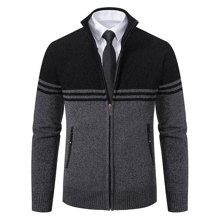 Herren sportliche und modische Strickjacke mit Reißverschluss und kontrastierenden Streifen Echoarchiv