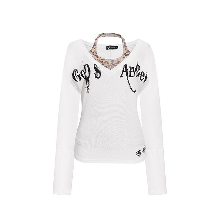 Damen Lagen-Langarmshirt mit integriertem Neckholder und Vintage-Grafik Echoarchiv
