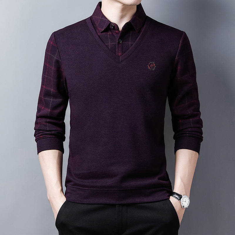 Herren eleganter V-Ausschnitt Pullover mit strukturiertem Oberteil Echoarchiv