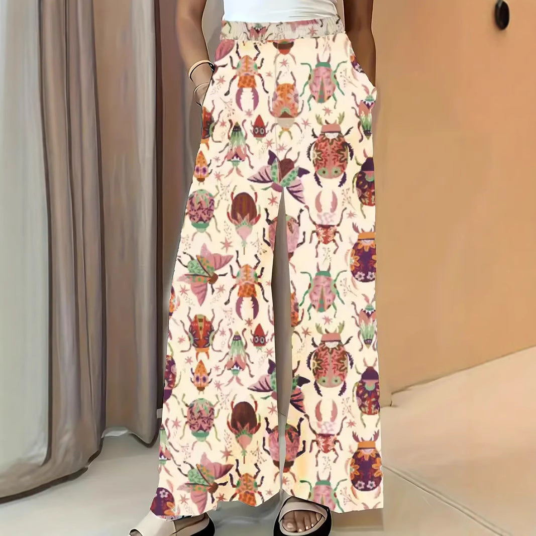 Damen Weite Palazzo-Hose mit elastischem Bund und auffälligem Käferprint Echo Archiv