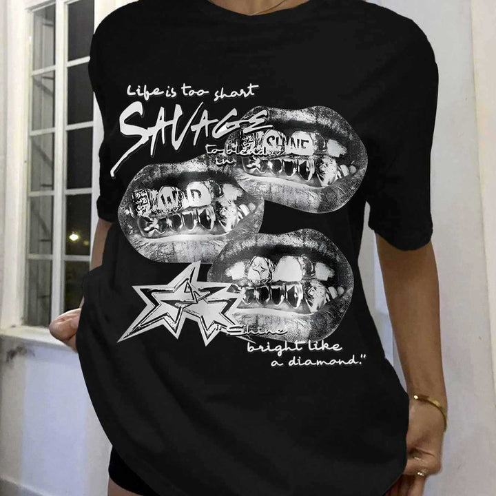 Damen T-Shirt mit kreativem Grafikdesign und urbanem Statement Echo Archiv