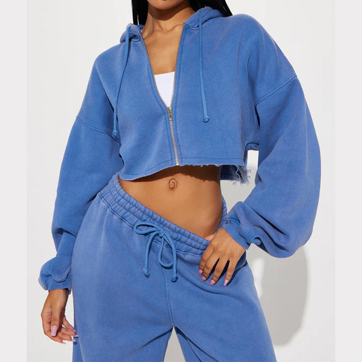 Damen nan Kapuzen-Crop-Top und weite Jogginghose Lounge-Set aus weichem Fleece Echo Archiv