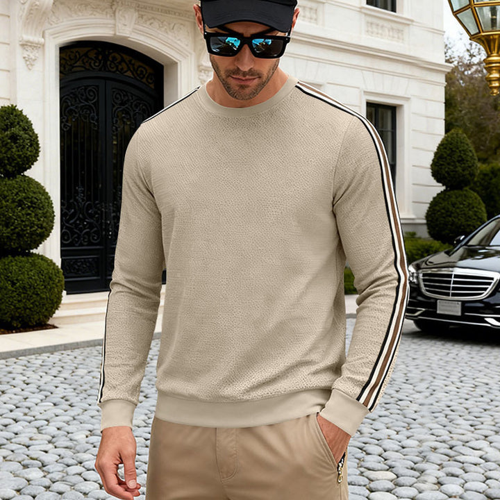Herren Feinstrukturiertes Rundhals‑Sweatshirt mit sportiven Kontraststreifen an den Ärmeln – Marzano