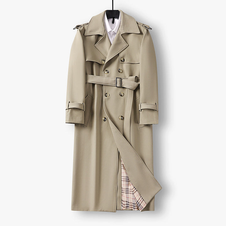 Damen Eleganter lang geschnittener Wollmix-Trenchcoat mit doppelreihiger Knopfleiste und Bindegürtel Echoarchiv