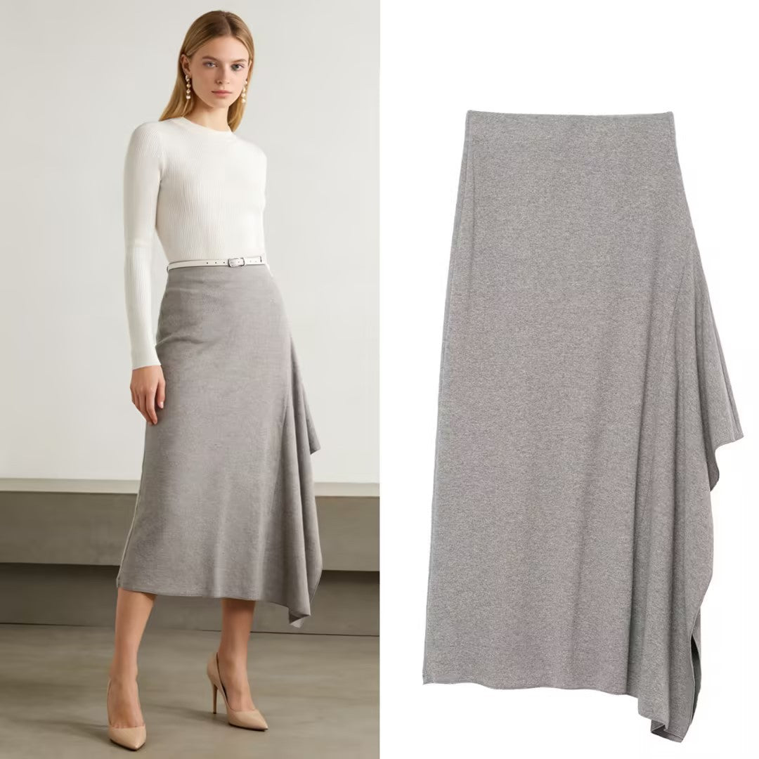 Damen Asymmetrischer Midirock aus Feinstrick mit drapiertem Seitenschlitz Echo Archiv