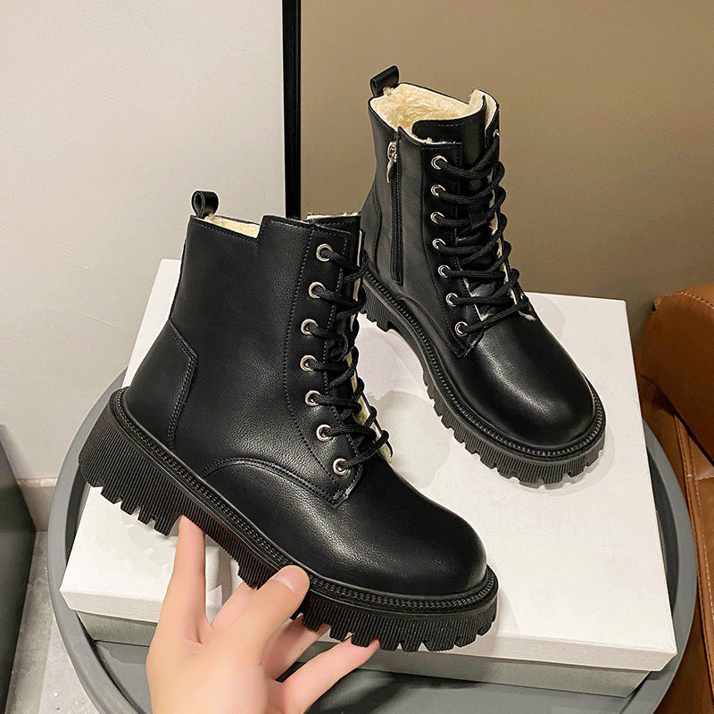 Damen Gefütterte Schnür-Bikerboots mit dicker Profilsohle – Lioré