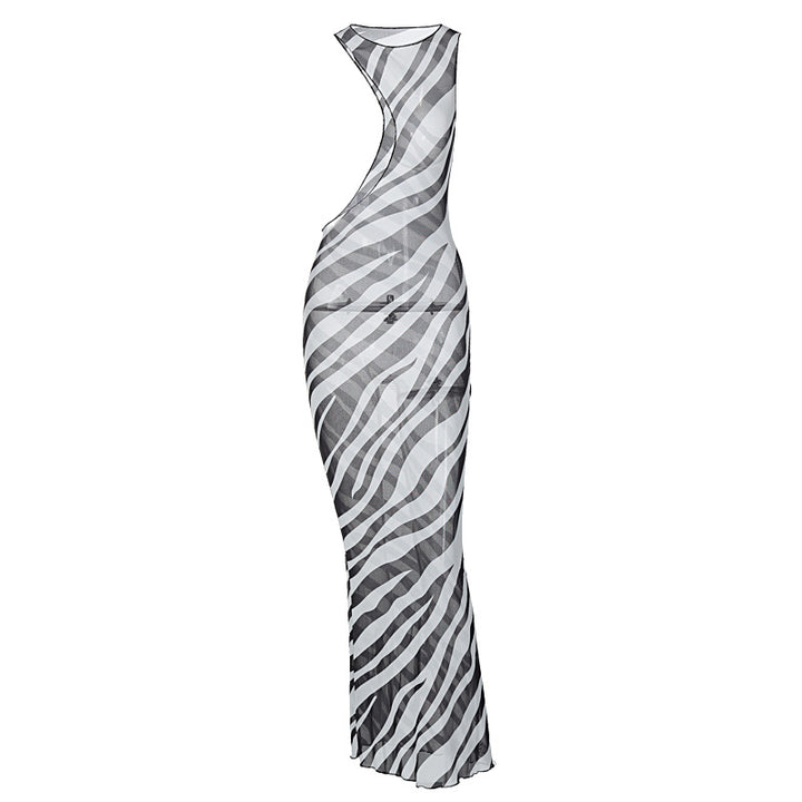 Damen Maxikleid mit asymmetrischem Schnitt und transparentem Zebra-Muster Echo Archiv