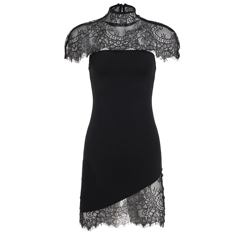Damen Spitzenkleid mit asymmetrischem Saum und elegantem Kragen Echo Archiv