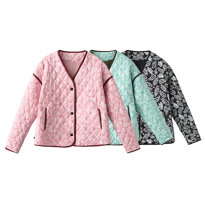 Damen gesteppte Blousonjacke mit Paisley-Steppmuster und leichter Wattierung – Célinea