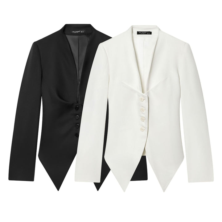 Damen taillierter Blazer mit Schalkragen, figurbetonter Knopfleiste und spitz zulaufendem Zipfelsaum – Valéne