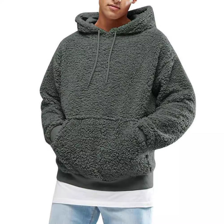 Herren Lässiger Teddy-Fleece Hoodie mit praktischen Kängurutaschen und verstellbarem Kordelzug Echoarchiv