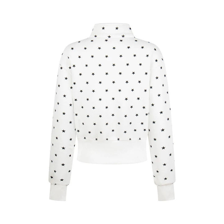 Damen Kurze Reißverschluss-Sweatjacke mit Stehkragen, Allover-Sternprint und Statement-Frontprint Echoarchiv
