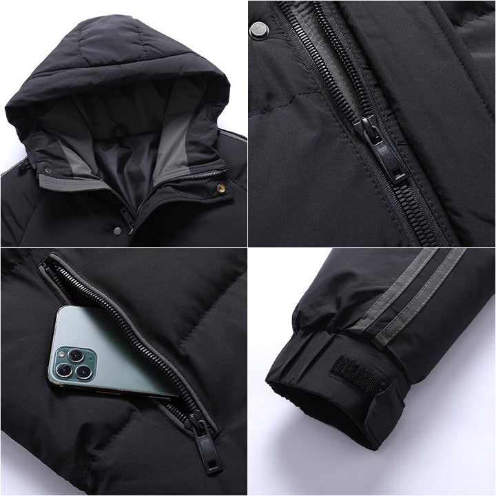 Herren Sportiver Steppparka mit Kapuze, Kontrastblenden und Ärmelstreifen Echoarchiv