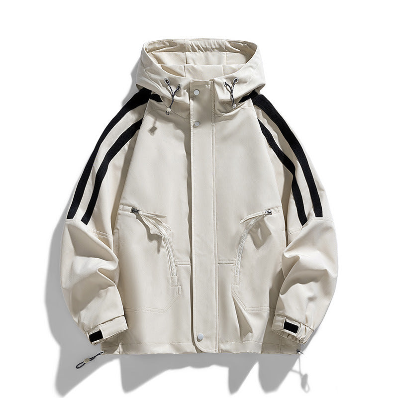 Unisex Sportlich-urbaner Kapuzen-Windbreaker mit Kontraststreifen Echo Archiv