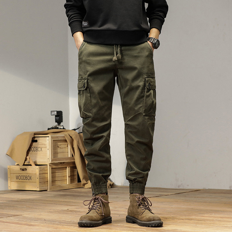 Herren Robust geschnittene Canvas-Cargo-Jogginghose mit Tunnelzugbund, Knieabnähern und elastischen Knöchelabschlüssen Echo Archiv
